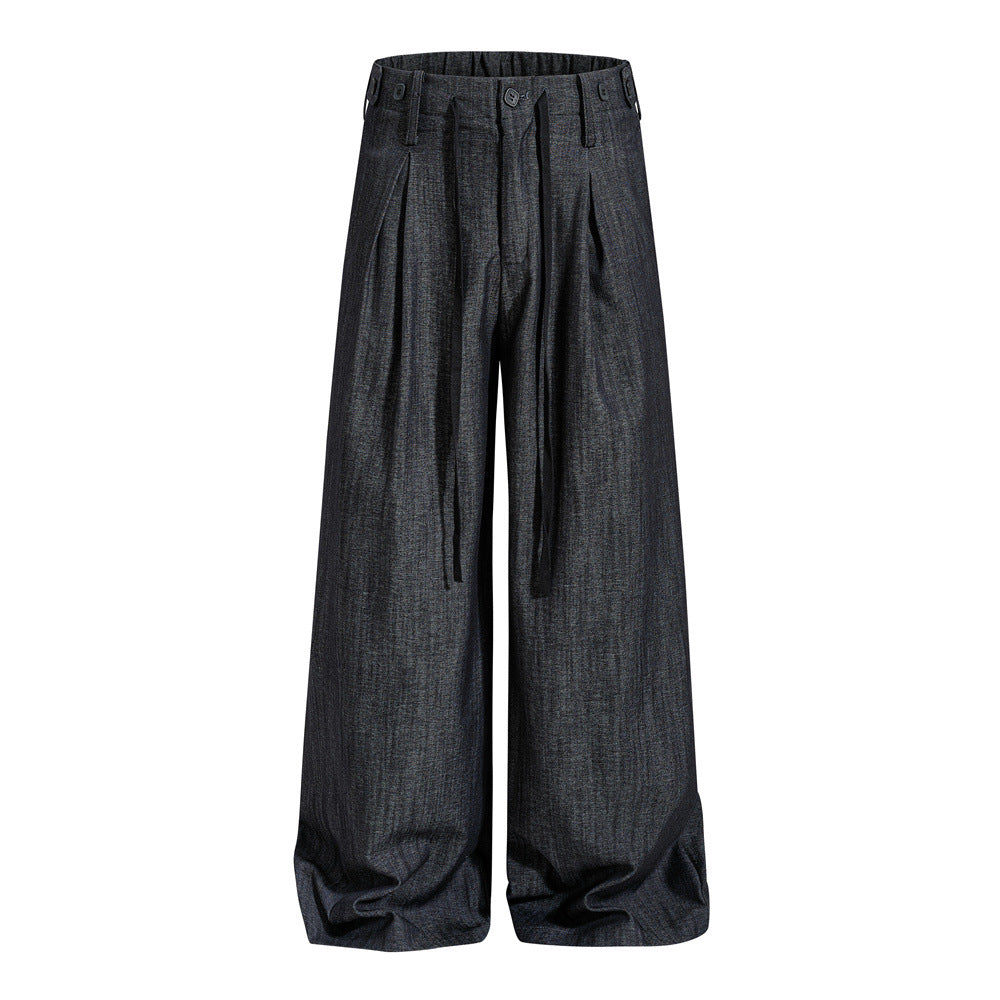 Wide-Leg Pleated Trousers – Men's Loose Fit Draped Floor-Length Pants