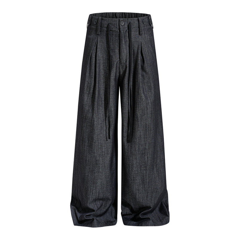 Wide-Leg Pleated Trousers – Men's Loose Fit Draped Floor-Length Pants