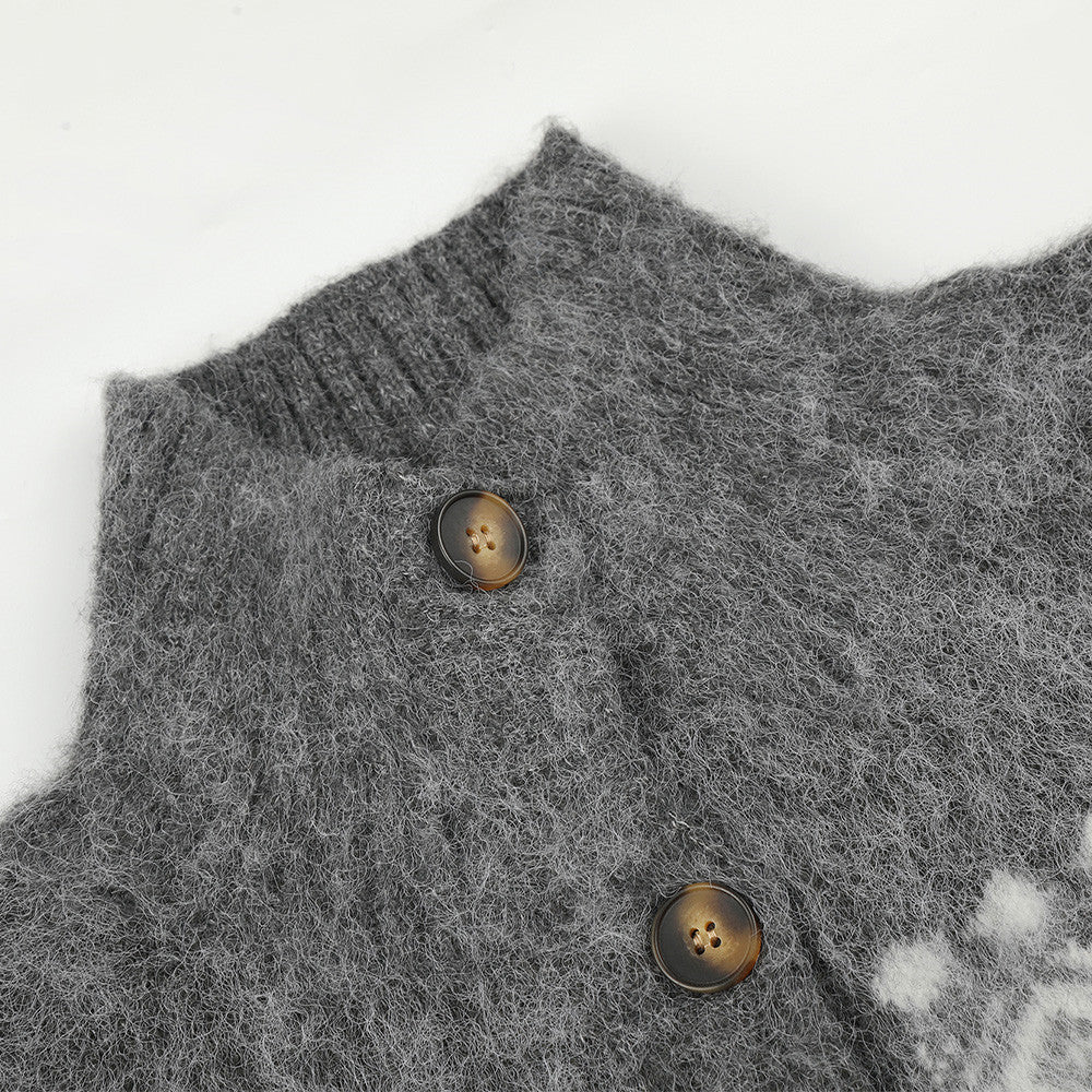 Cárdigan de Punto Jacquard con Caballos – Jersey Oversize de Punto Fair Isle con Botones