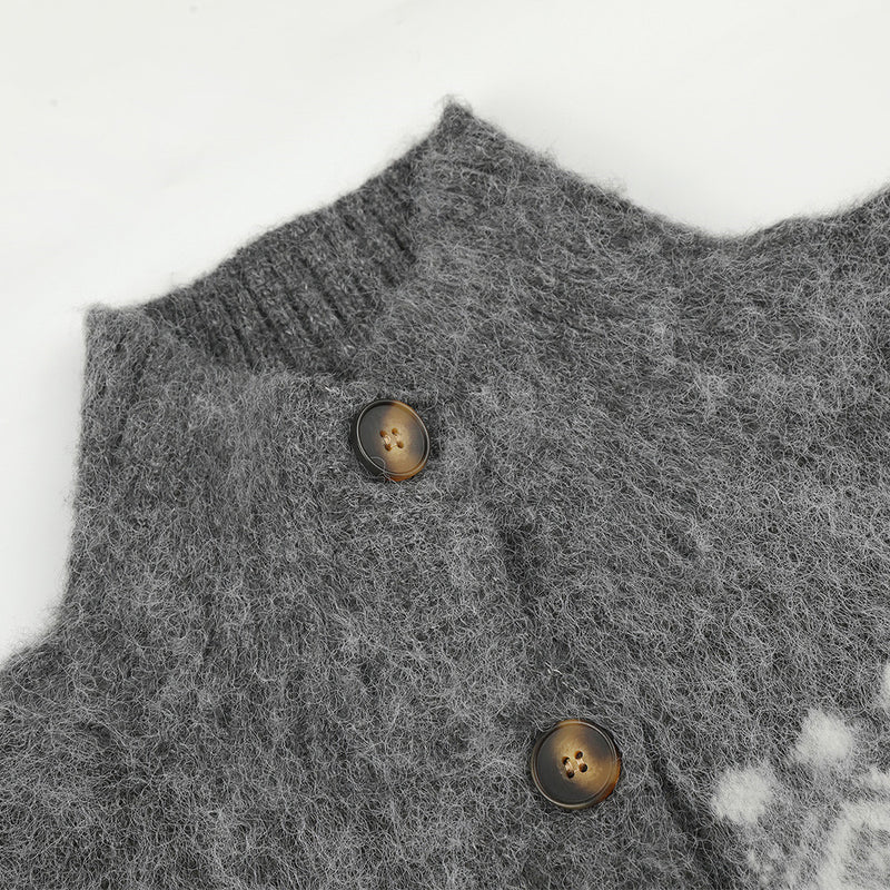 Cárdigan de Punto Jacquard con Caballos – Jersey Oversize de Punto Fair Isle con Botones