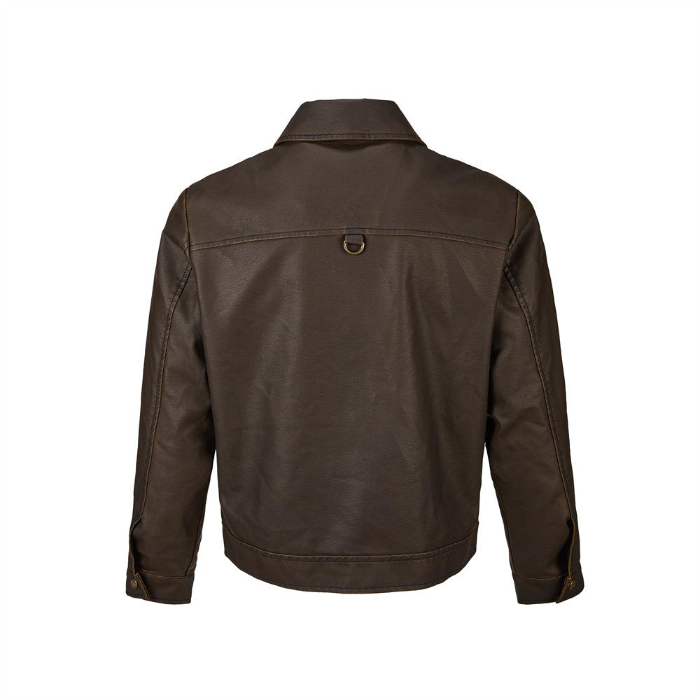 Men's Vintage Punk Multi-Zip PU Leather Moto Jacket – Distressed Brown