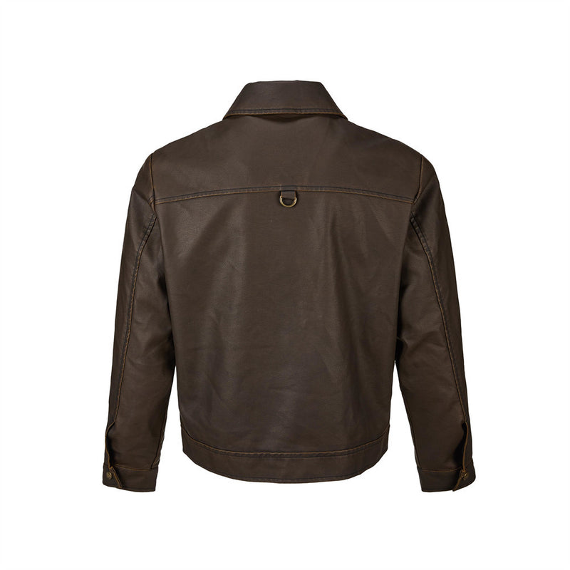 Men's Vintage Punk Multi-Zip PU Leather Moto Jacket – Distressed Brown