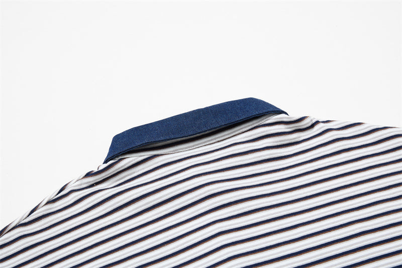 American Vintage Striped Polo Shirt – Mafaer Racing Embroidered Short Sleeve