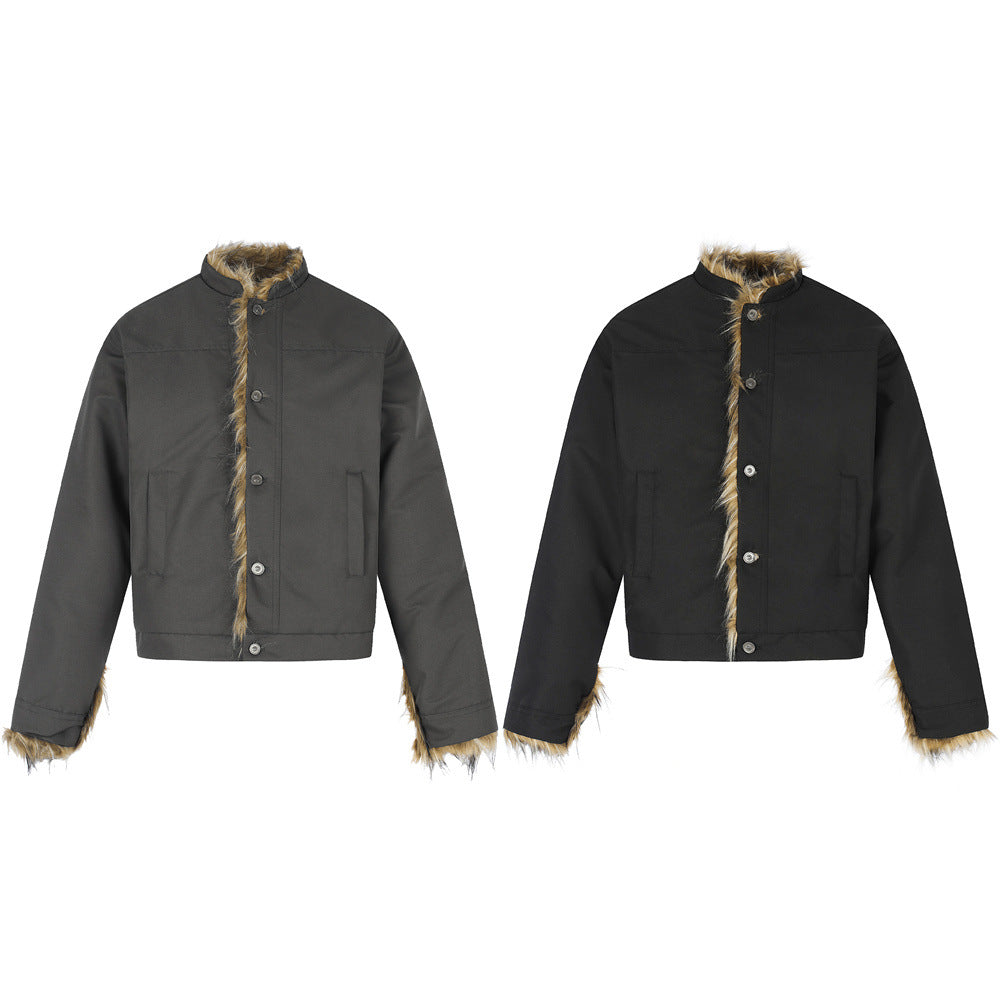 Faux Fur Trim Stand Collar Padded Jacket – Relaxed Fit Men's Winter Coat