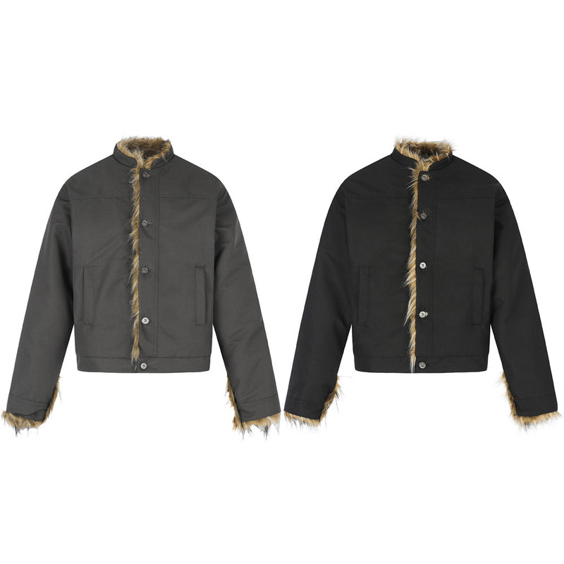 Faux Fur Trim Stand Collar Padded Jacket – Relaxed Fit Men's Winter Coat