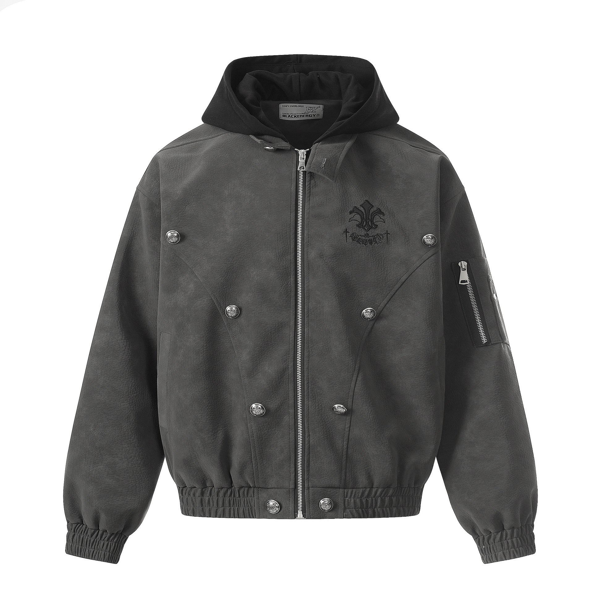 Blouson bomber oversize à capuche, vintage américain, broderie et suédine PU – Veste moto