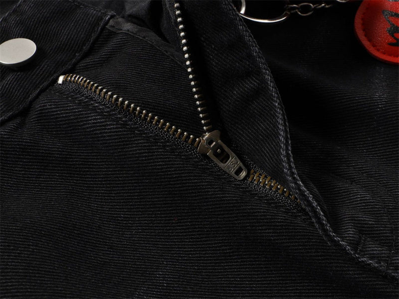 Star Print Wide-Leg Jeans – Men's Baggy Black Denim with Heart Charm