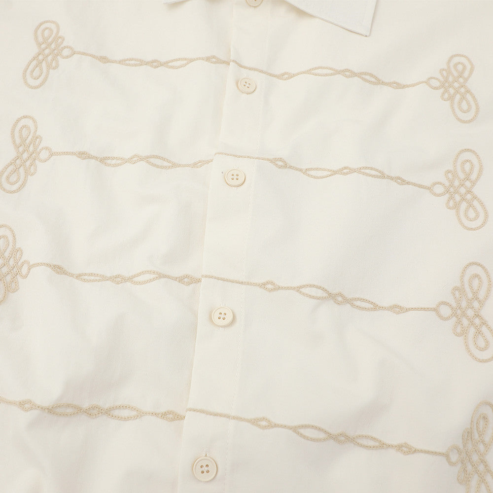Chain Embroidered Short Sleeve Shirt – Relaxed Fit Streetwear Button-Up