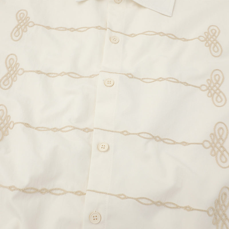 Chain Embroidered Short Sleeve Shirt – Relaxed Fit Streetwear Button-Up