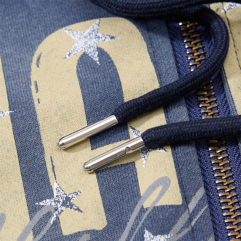 Sudadera con Capucha y Cremallera, Estampado de Estrellas, Corte Extragrande para Hombre