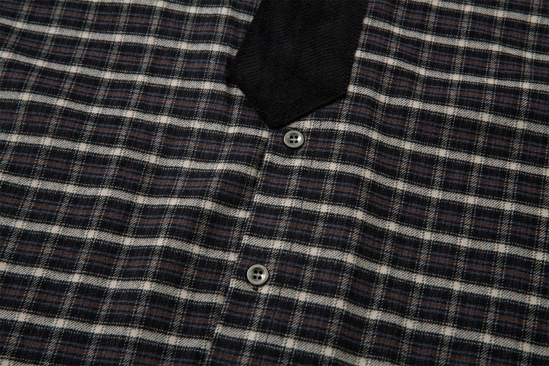 Chemise en flanelle à carreaux avec cravate amovible – Chemise noire oversize à carreaux boutonnée