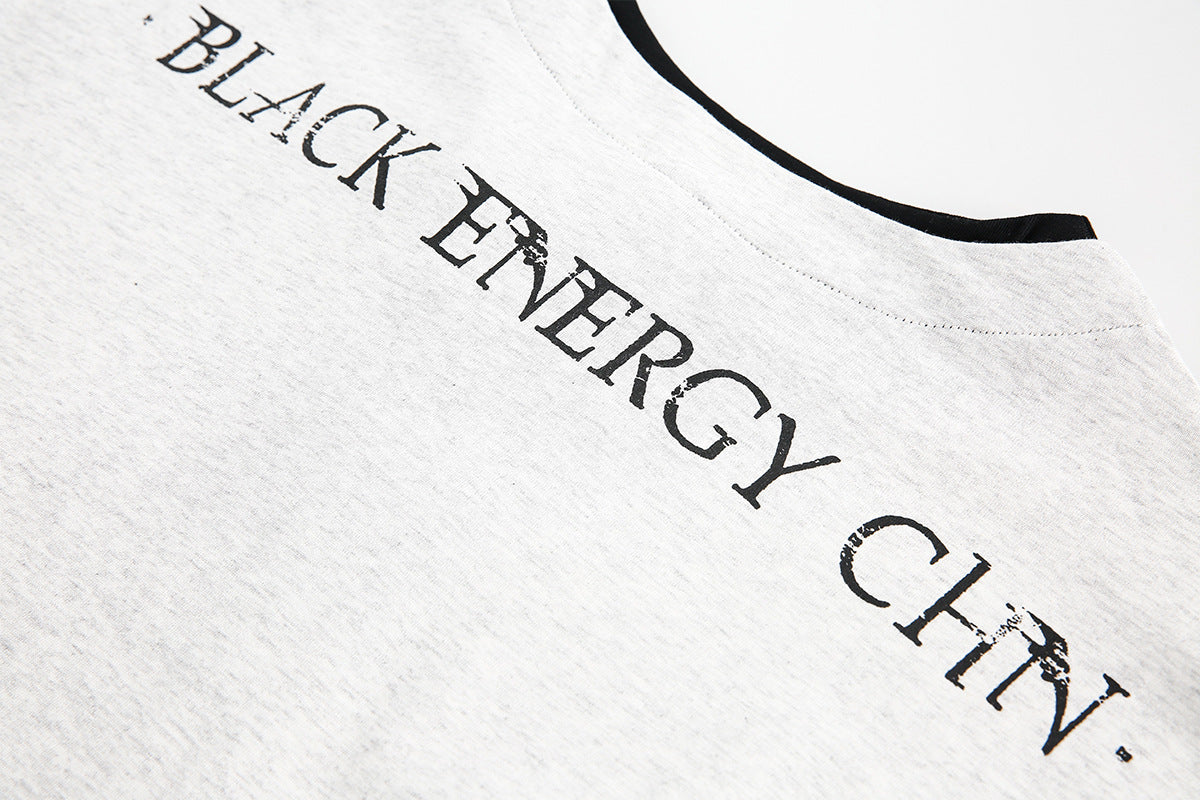 T-shirt graphique manches longues avec col zippé à rivets – Imprimé Black Energy CHN