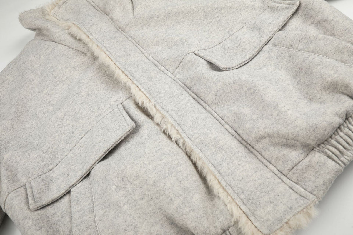 Wool-Blend Bomber Jacket with Sherpa Lining and Fleece Collar Trim