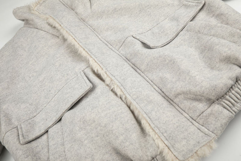 Wool-Blend Bomber Jacket with Sherpa Lining and Fleece Collar Trim