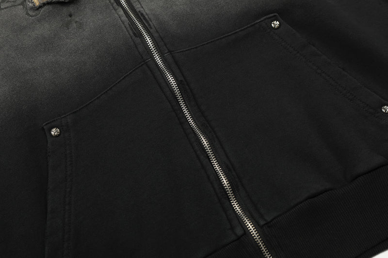 Zip-Hoodie Number 23 mit Karomuster-Applikqué und Stickerei – Gewaschener Streetwear-Look