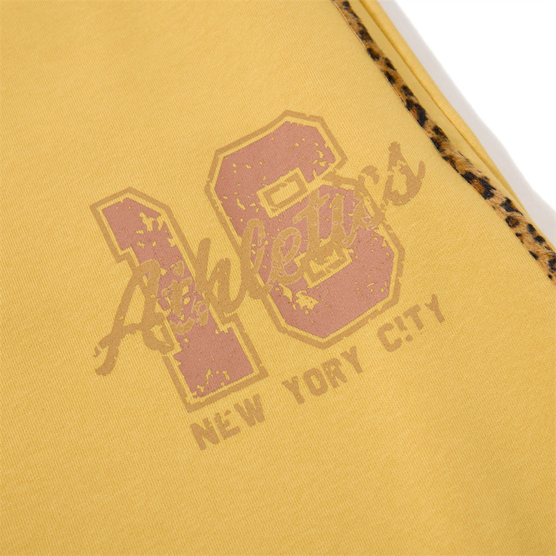 Wide-Leg Sweatpants with Leopard Print Side Panels & Varsity Graphic
