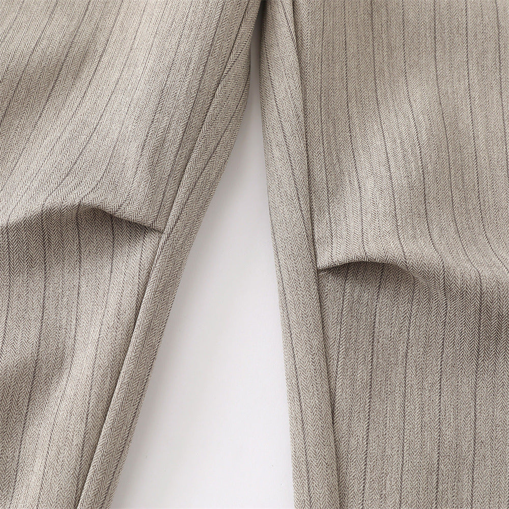 Wide-Leg Pinstripe Trousers – Relaxed Fit Pleated Dress Pants