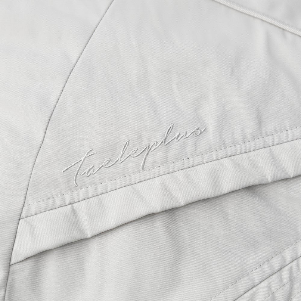 Oversized Puffer Bomber Jacket – Stand Collar, Geometric Seam Detail