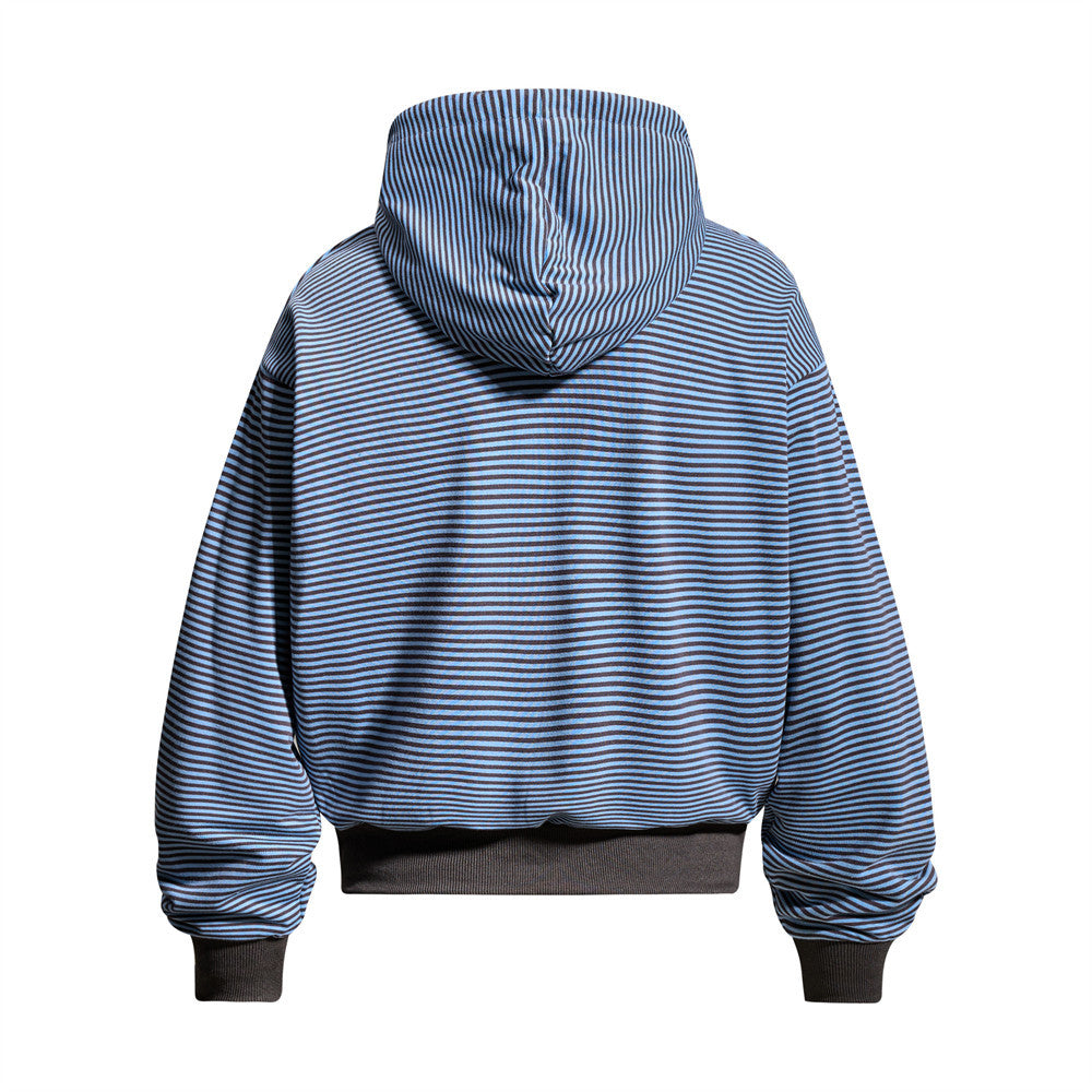 Sudadera de rayas con cremallera - Sudadera bomber corta oversize bordada para hombre