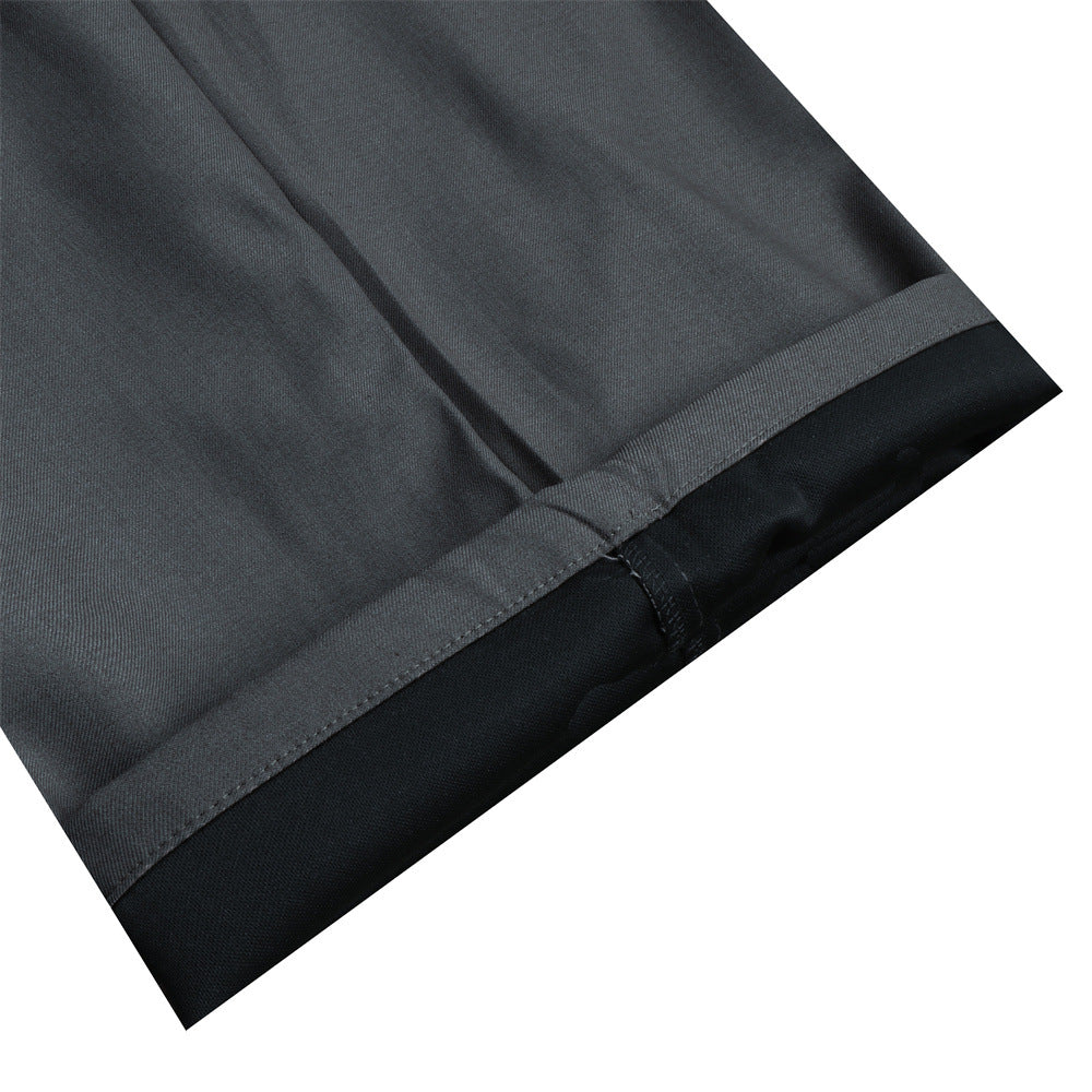 Wide-Leg Pleated Trousers – Diagonal Button Fly, Relaxed Silhouette
