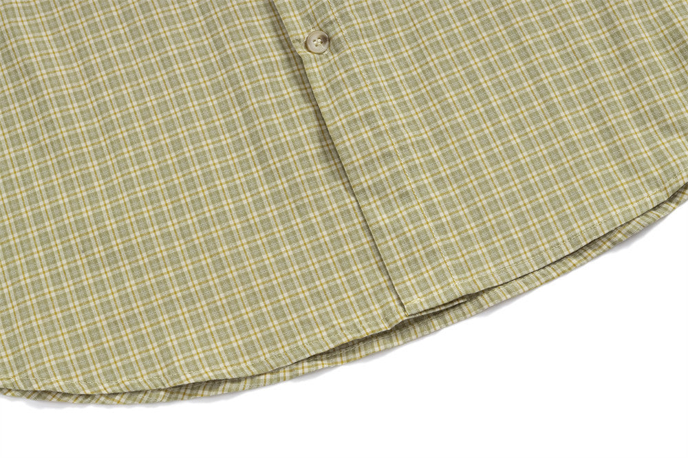 Plaid Faux Two-Piece Long Sleeve Shirt with Letter Embroidery Patch — Oversized