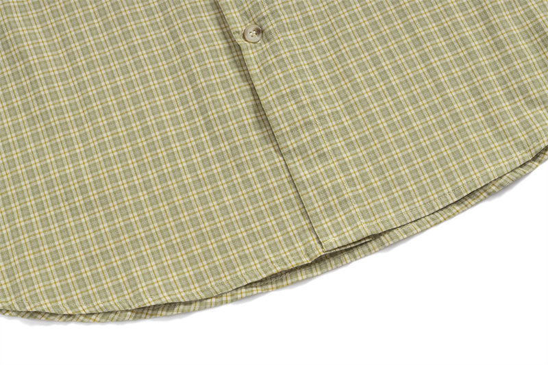 Plaid Faux Two-Piece Long Sleeve Shirt with Letter Embroidery Patch — Oversized