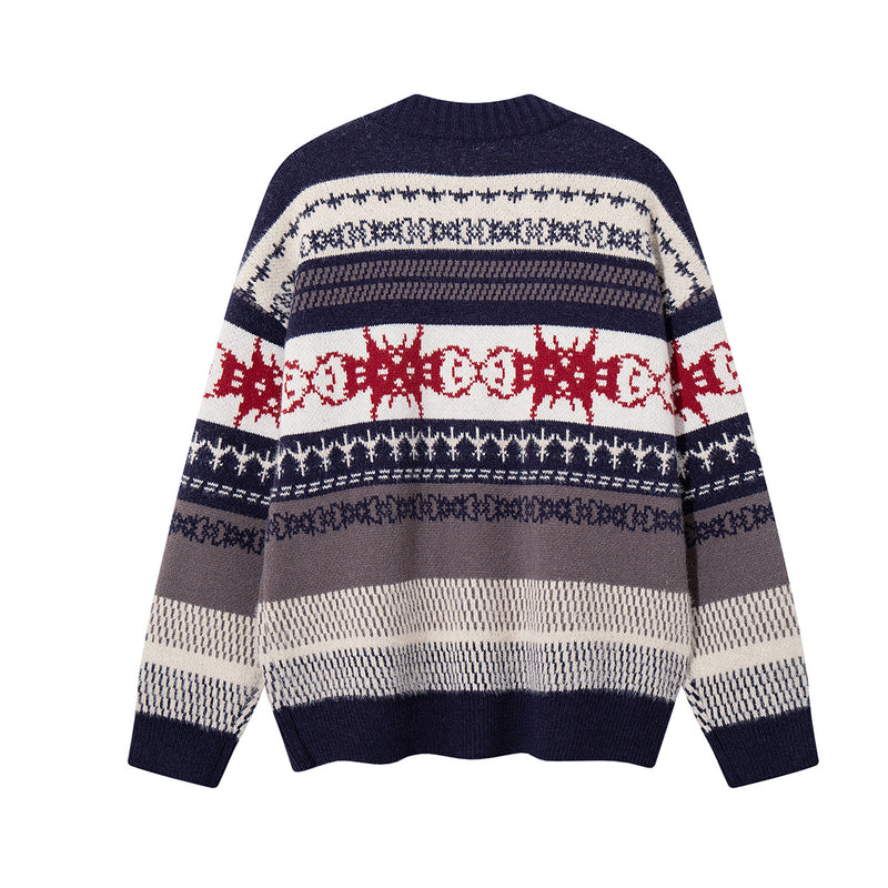 Fair Isle Jacquard Knit Cardigan Sweater – Retro Korean-Style Button-Up