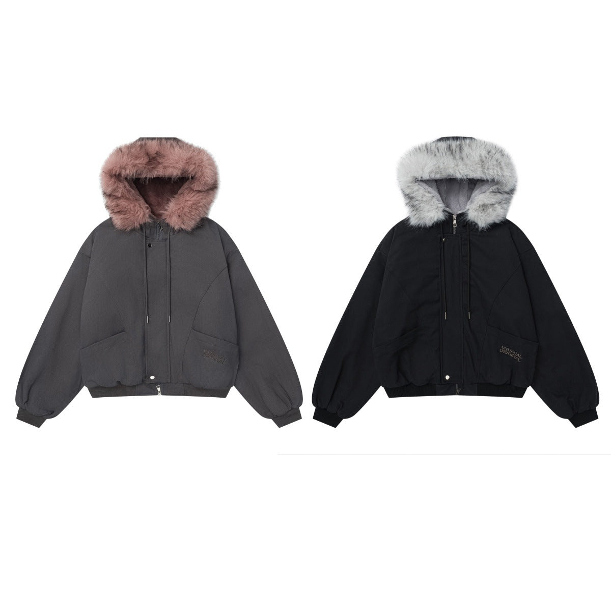 Chaqueta acolchada oversize con capucha y ribete de pelo sintético