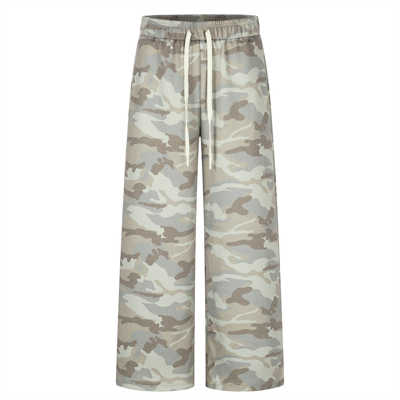 Pantalon de survêtement homme à jambes larges, camouflage désert, cordon de serrage et taille élastiquée, vues de face et de dos