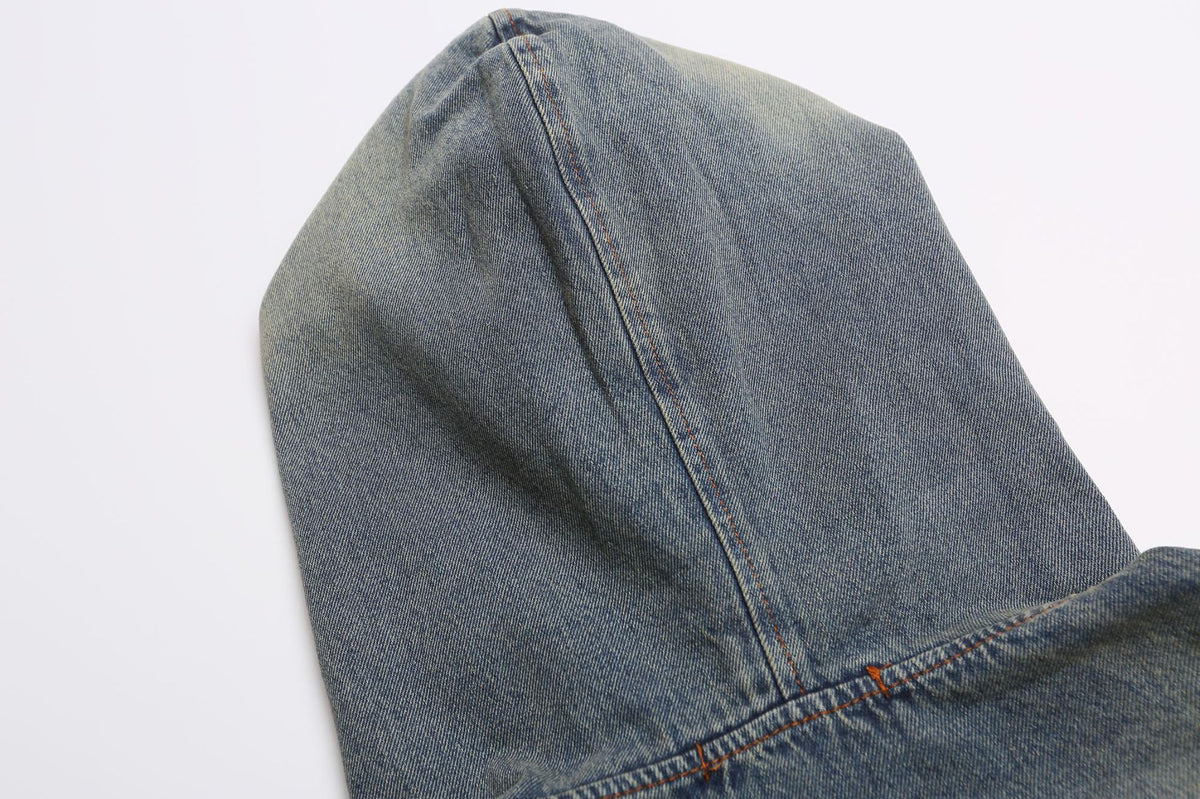 Denim Hoodie Vintage Washed Made Timeless Embroidery Oversized Fit