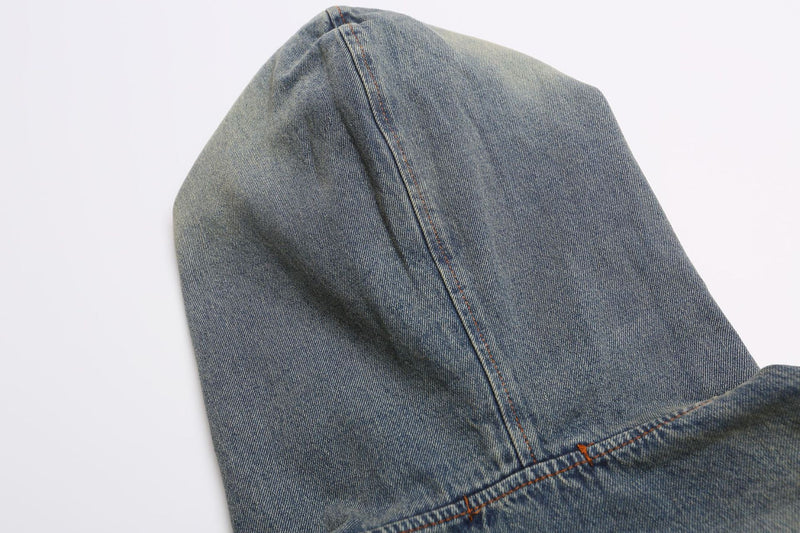 Denim Hoodie Vintage Washed Made Timeless Embroidery Oversized Fit