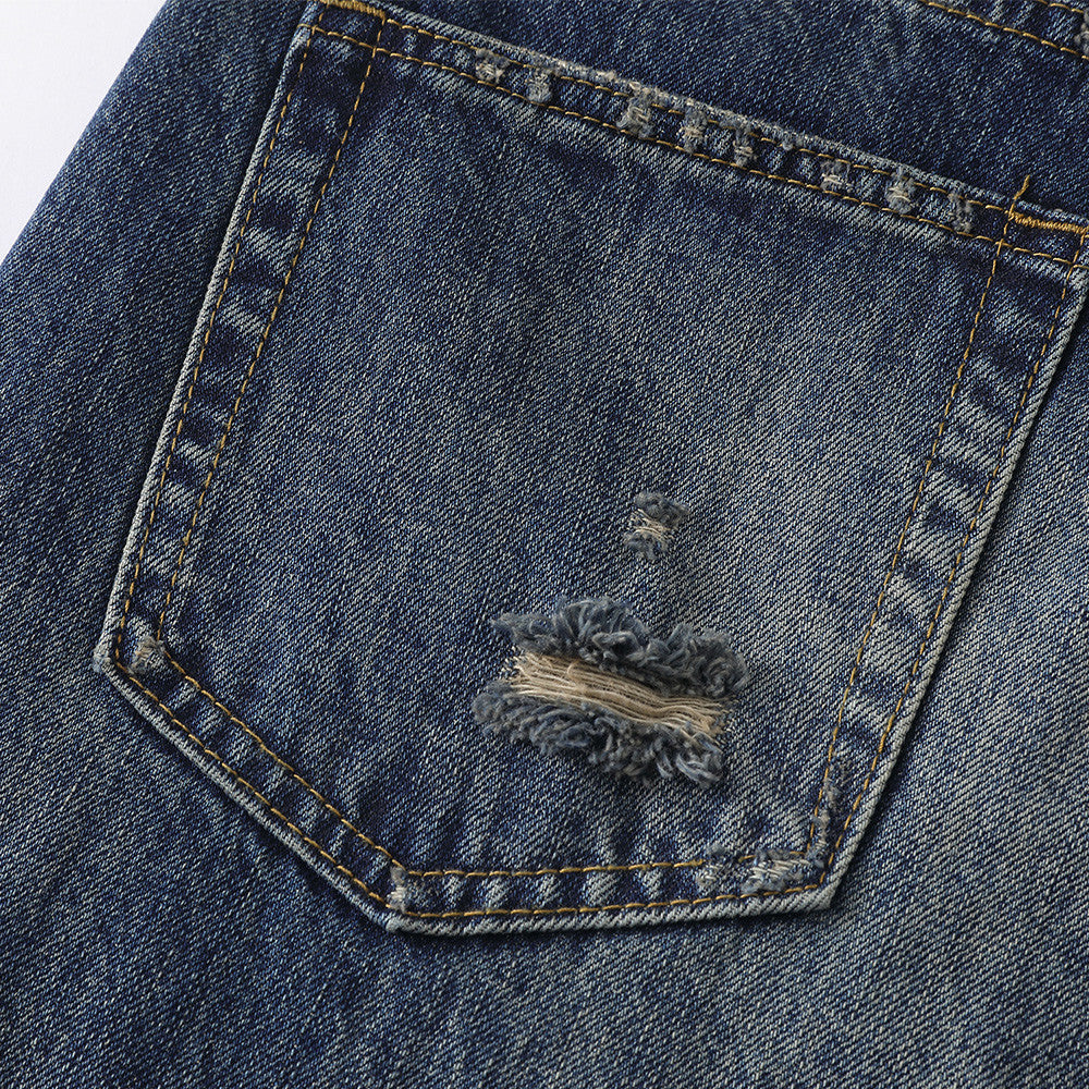 Wide-Leg Distressed Baggy Jeans – Men's Washed Vintage Straight-Cut Denim