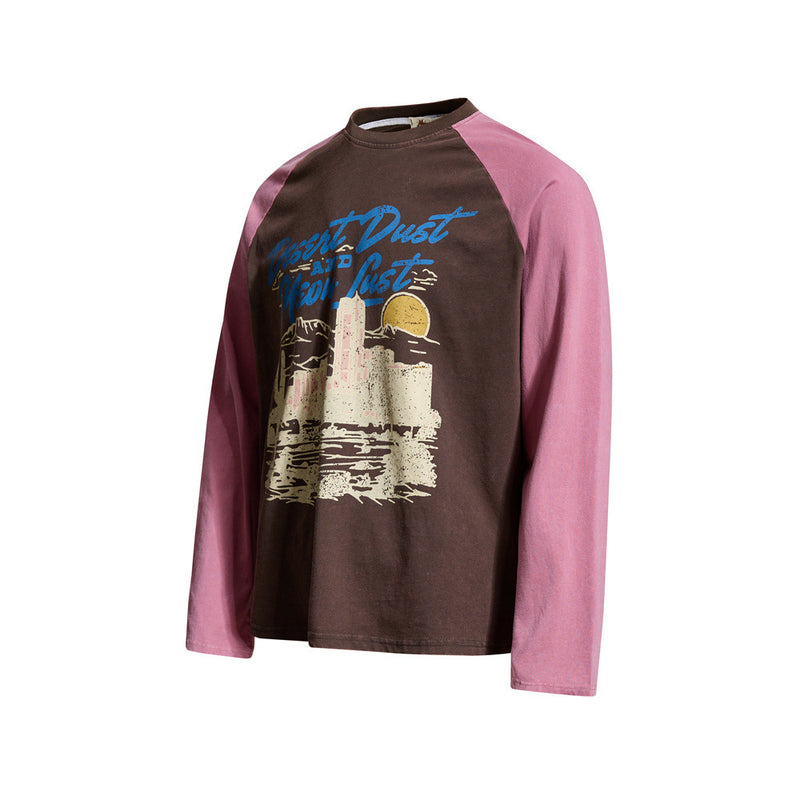 Men's Long Sleeve Tee Desert Dust & Neon Lust Raglan Graphic Shirt