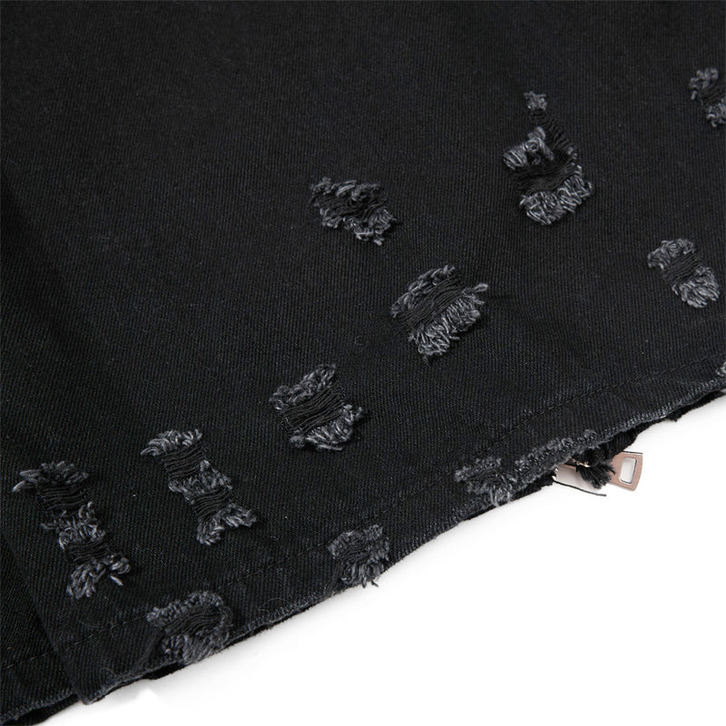 Black Wide-Leg Deconstructed Jeans – Zipper Detail & Raw-Edge Patchwork