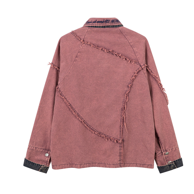 Veste-chemise en jean délavé effiloché – Surchemise patchwork déconstruite