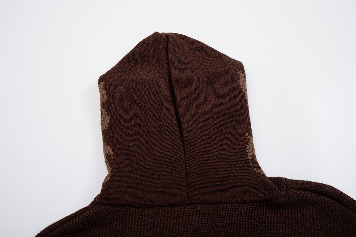 Sudadera de punto con cremallera y cruz gótica – Cárdigan de streetwear americano desgastado