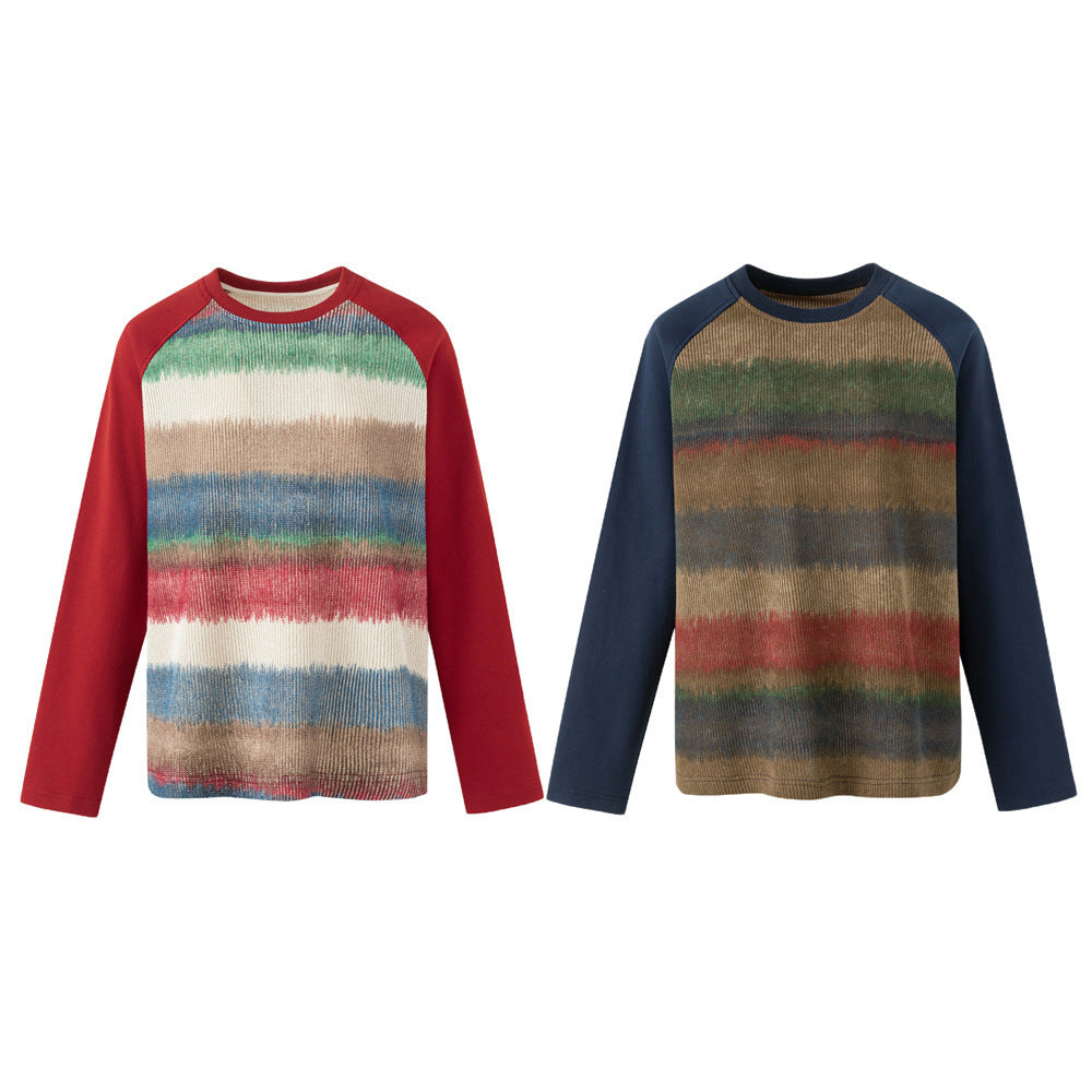 Men's Tie-Dye Stripe Raglan Long Sleeve Sweater with Colorblock Sleeves
