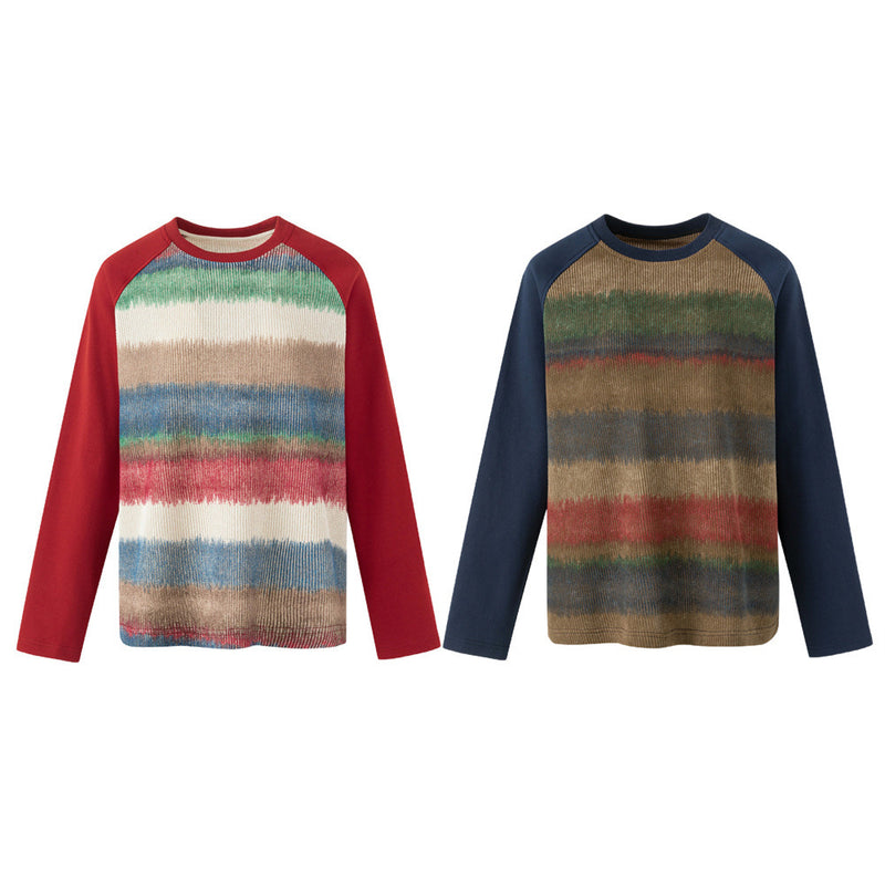 Men's Tie-Dye Stripe Raglan Long Sleeve Sweater with Colorblock Sleeves