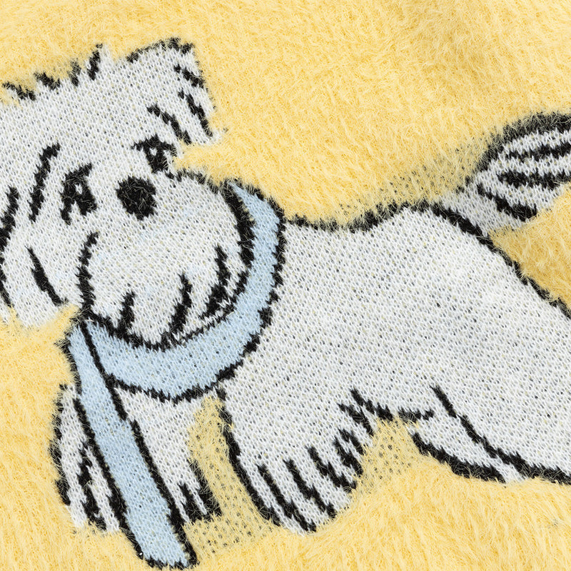 Cartoon Dog Colorblock Crew Neck Knit Sweater – Oversized Fuzzy Pullover
