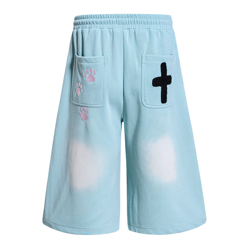 Anime Embroidered Wide-Leg Shorts – Kawaii Devil Angel Graphic Streetwear