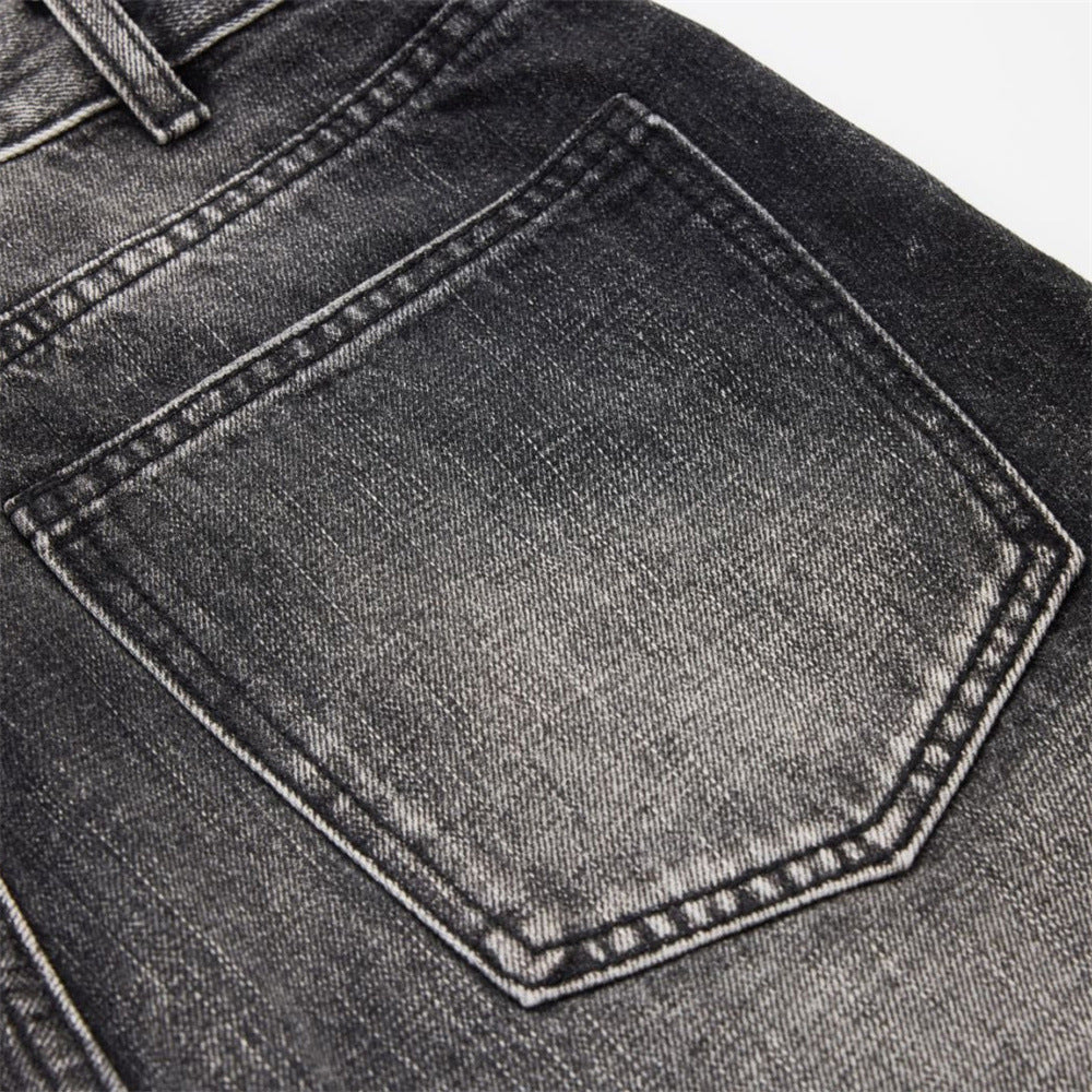 Wide-Leg Baggy Jeans – Washed Black Grey Vintage Straight-Cut Denim