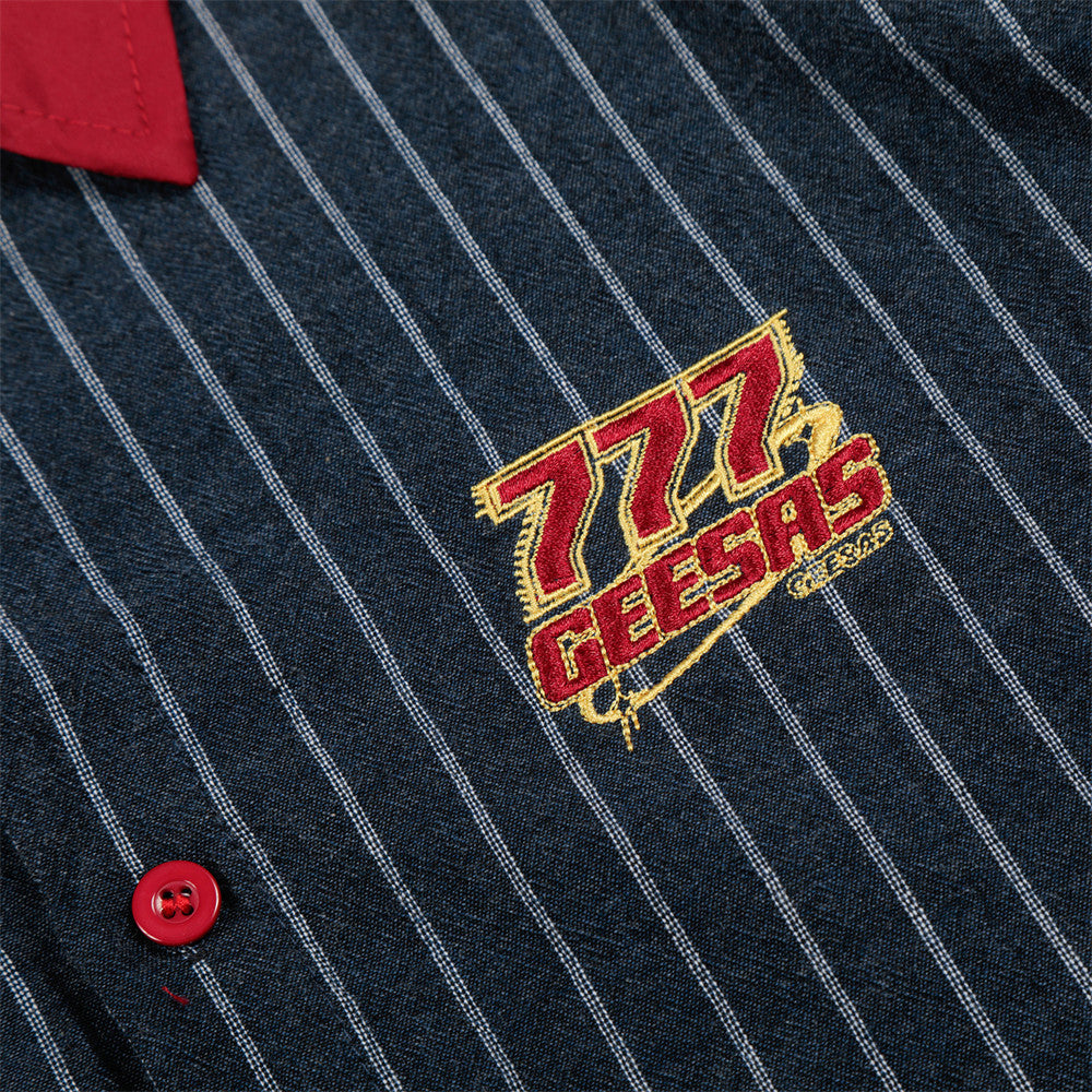 Men's Retro Pinstripe Short Sleeve Shirt – Oversized Colorblock Collar
