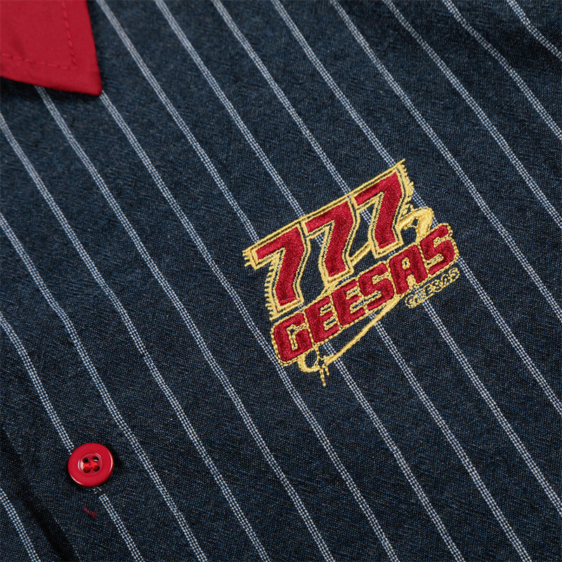 Men's Retro Pinstripe Short Sleeve Shirt – Oversized Colorblock Collar