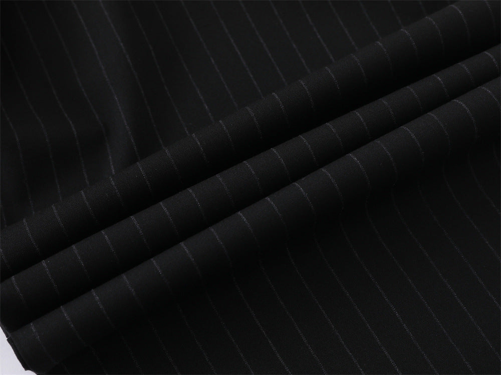 Pinstripe Wide-Leg Trousers – Double-Pleat High-Street Dress Pants