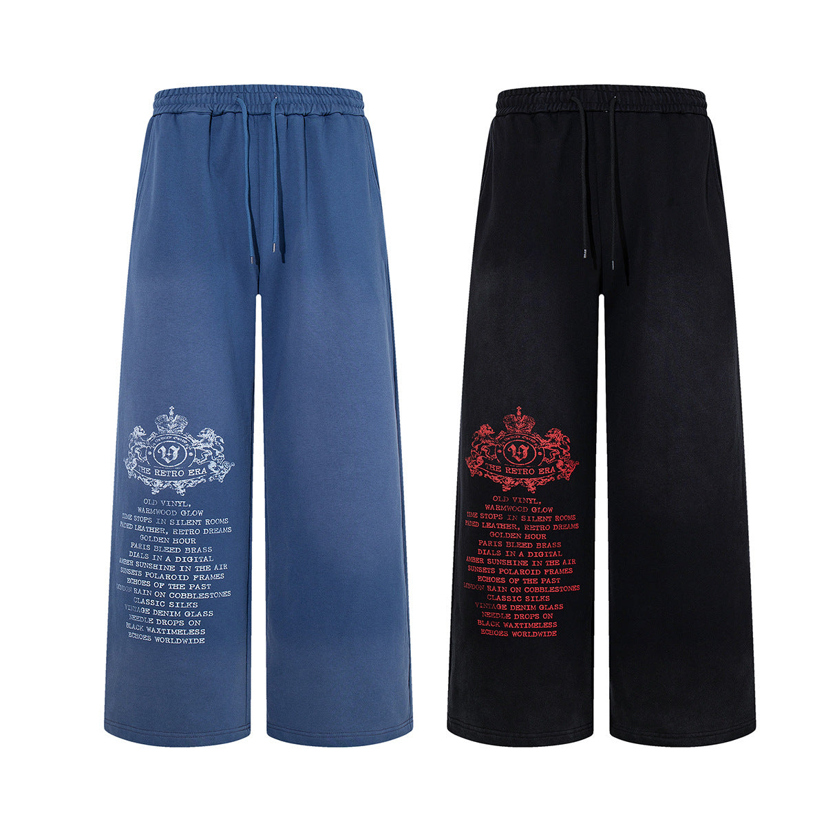 Wide-Leg Sweatpants – Vintage Washed Heraldic Graphic, Relaxed Straight Fit