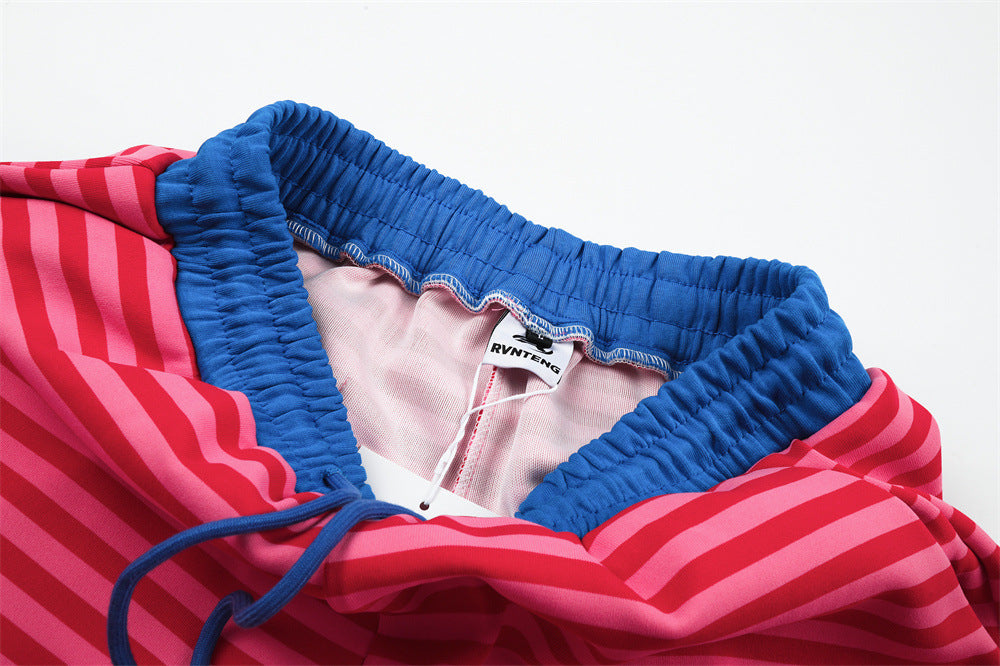 Men's Striped Wide-Leg Sweatpants with Star & Letter Embroidery – American