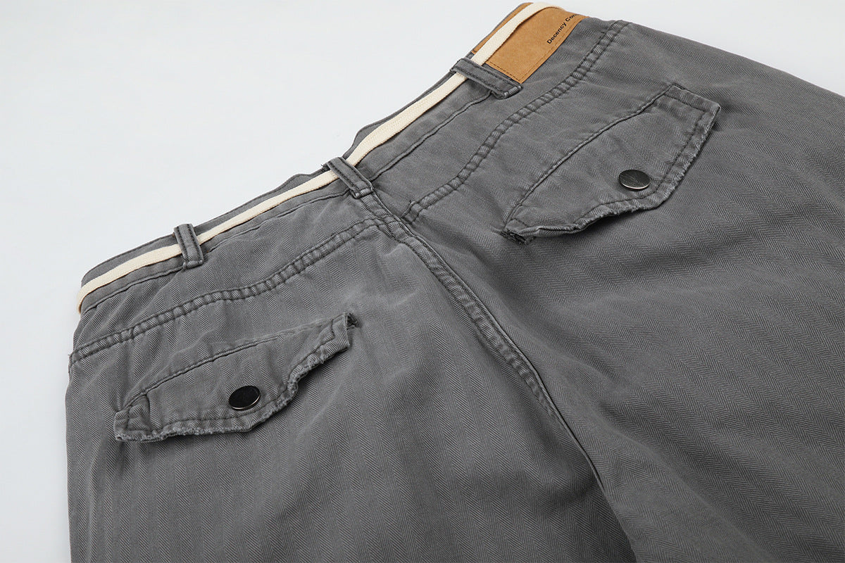 Wide-Legged Cargo Pants – Charcoal Grey Multi-Pocket Straight Leg