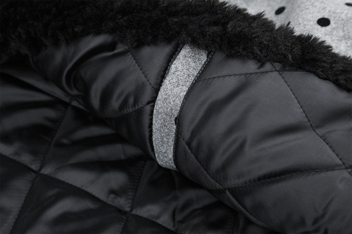 Polka Dot Wool-Blend Jacket with Faux Fur Collar – Oversized Retro Outerwear