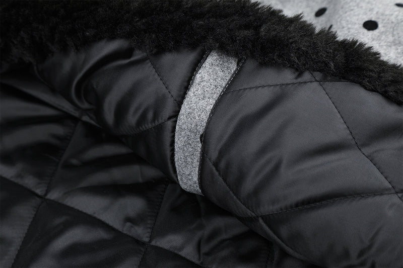 Polka Dot Wool-Blend Jacket with Faux Fur Collar – Oversized Retro Outerwear