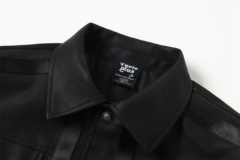 Men's Moto PU Leather Jacket – Tape Trim Relaxed Fit